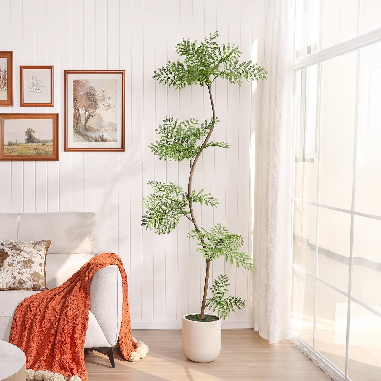 VeriNatural Artificial Jacaranda Tree 7FT Tall,Faux Plants Indoor – Lifelike Adjustable Branches Fake Trees with White Planter for Living Room, Bedroom, Office,Home Decor