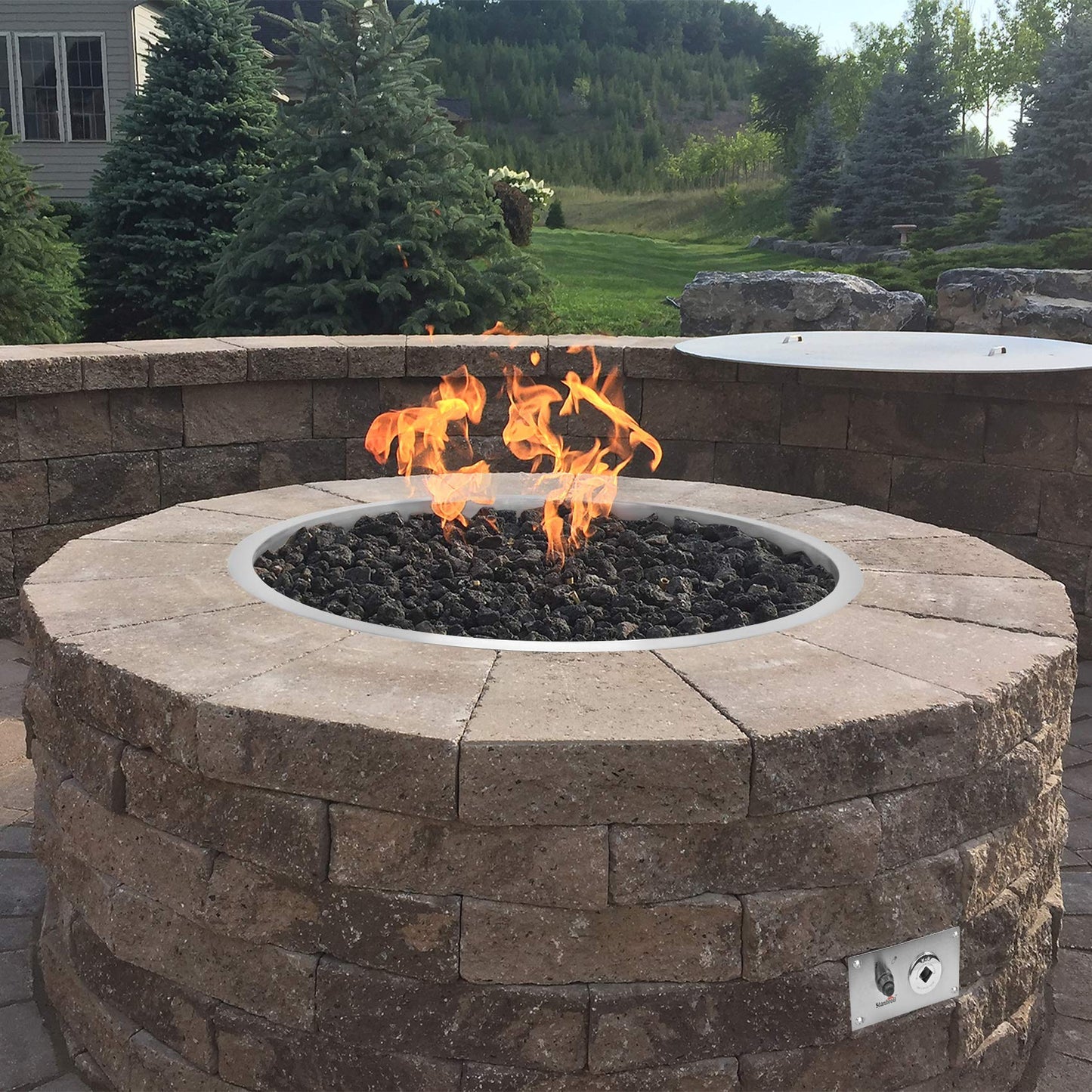 Stanbroil 31 Inch Drop-in Round Gas Fire Pit Kit with Spark Ignition Kit, 304 Stainless Steel Gas Firepit Burner Insert for DIY Fire Pit Table, Max 296,000 BTU - Natural Gas Version
