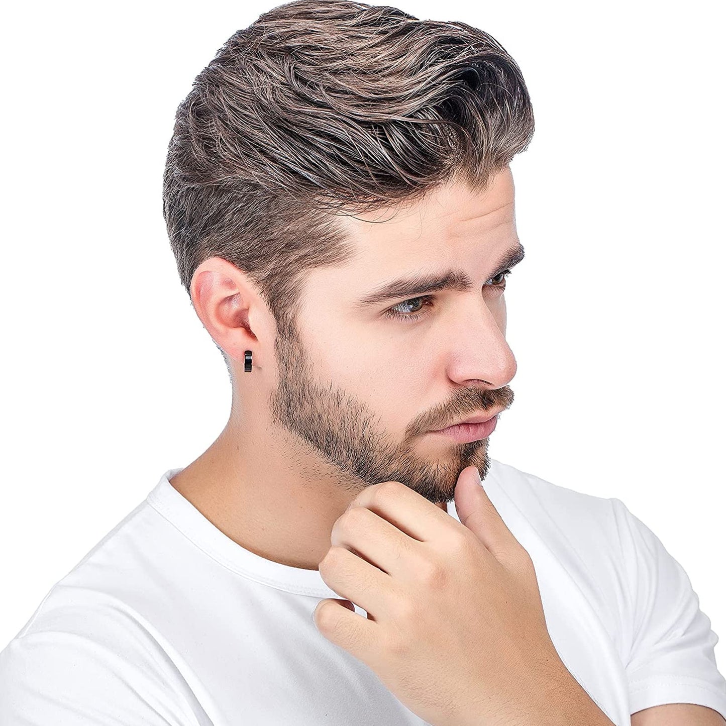 LEBOCADO 12 Pairs Earrings for Men, Stainless Steel Black Stud Earrings Hoop Earrings Set for Women, Black and Sliver Ear Studs (12 Pairs Set)