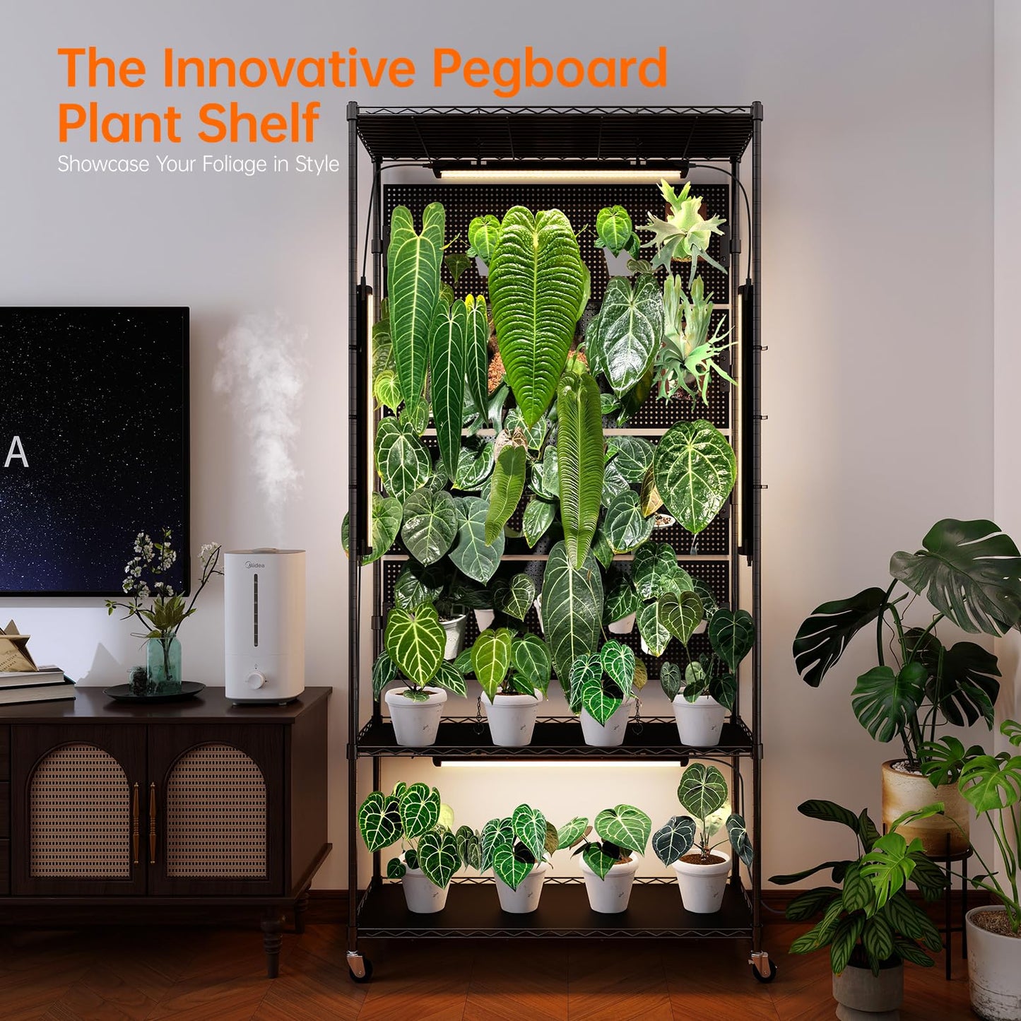 Bstrip Plant Cabinet with 3-Tier Shelf & 36.6"x14.5"x69.7" Greenhouse Cover Replacement with Base Tray – Indoor Transparent Plant Tent for 35.4"x13.8"x71" Shelf, 4x96W Grow Lights