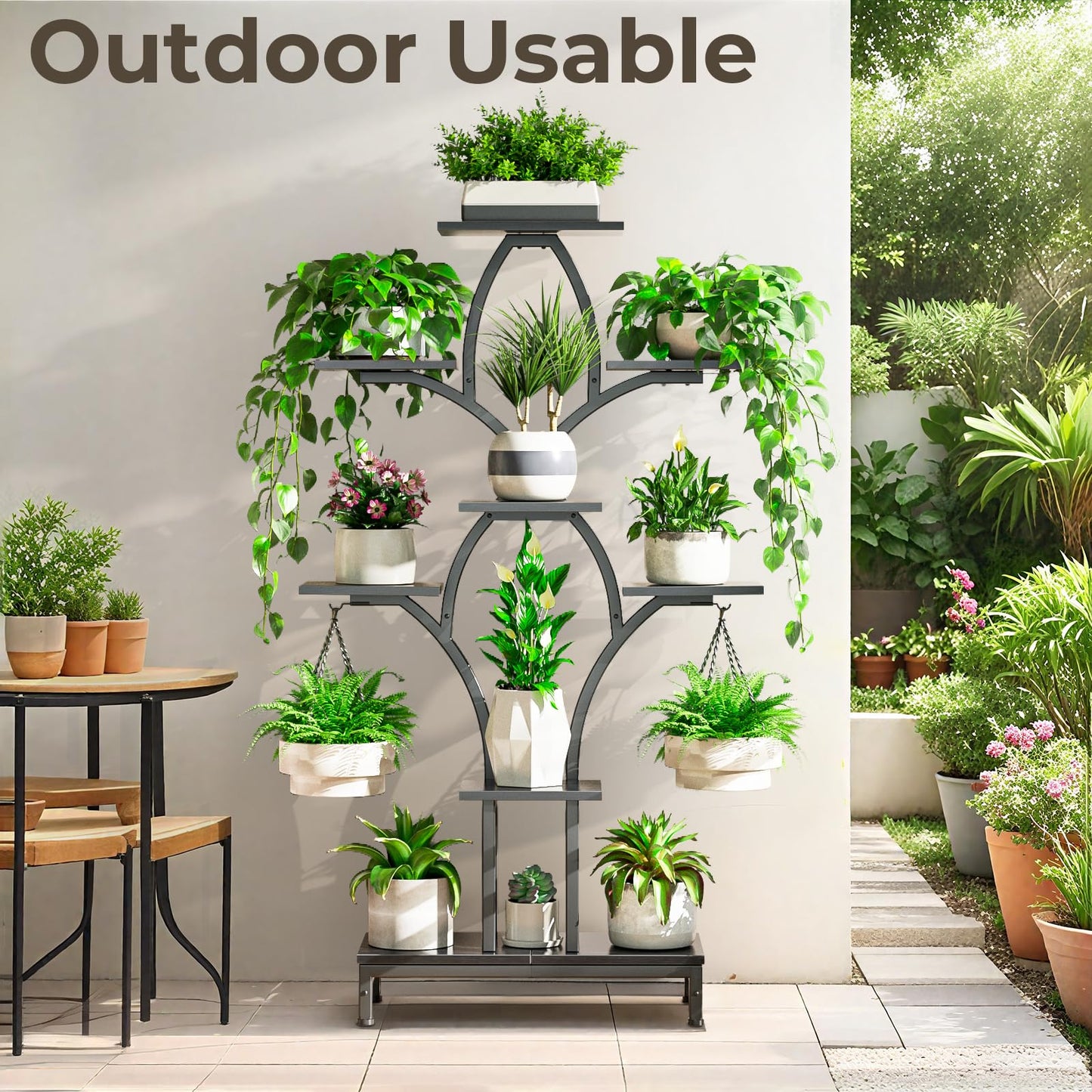 NEHAJUNXI Plant Stand Indoor with 4 Grow Lights - 63" Tall Plant Shelf- 8 Tiered Corner Plant Flower Stands Display Shelves for Home, Patio (Black)