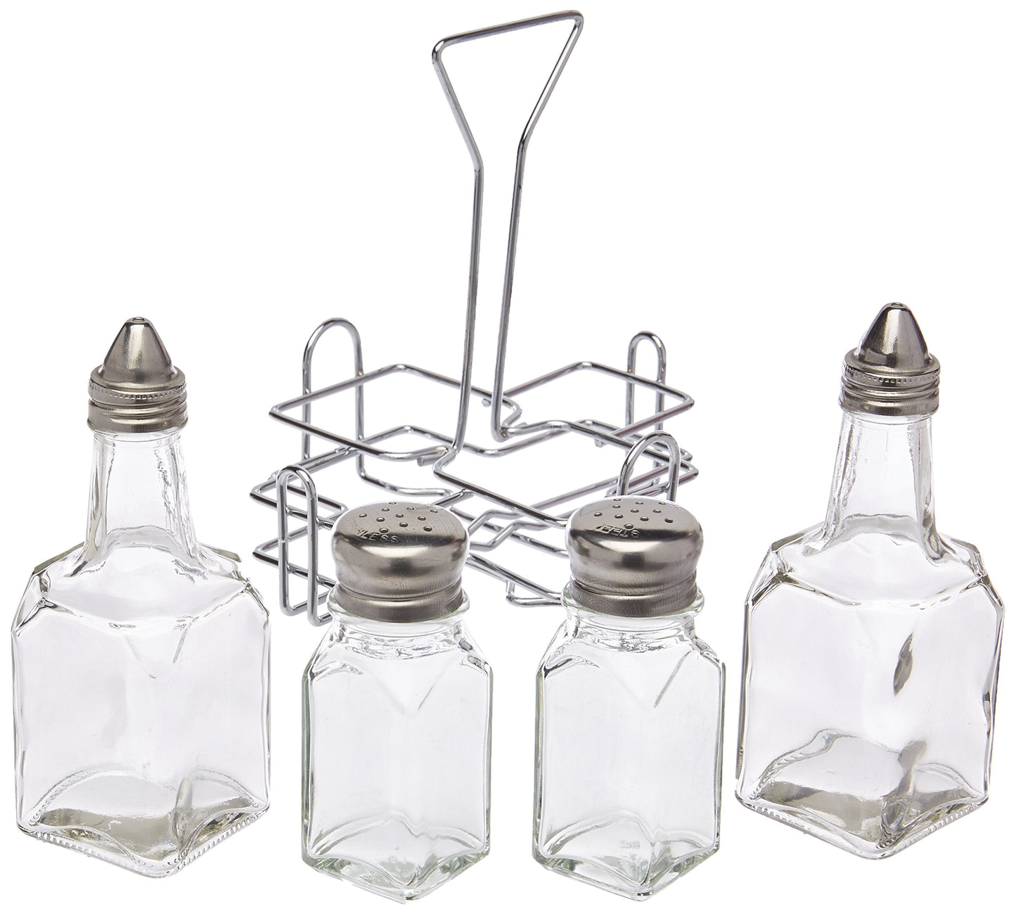 New Star Foodservice 22209 Glass Salt and Pepper Shaker Set with Holder and Oil and Vinegar Cruets, Stainless Steel Gold Plated Top, 0.5-Ounces