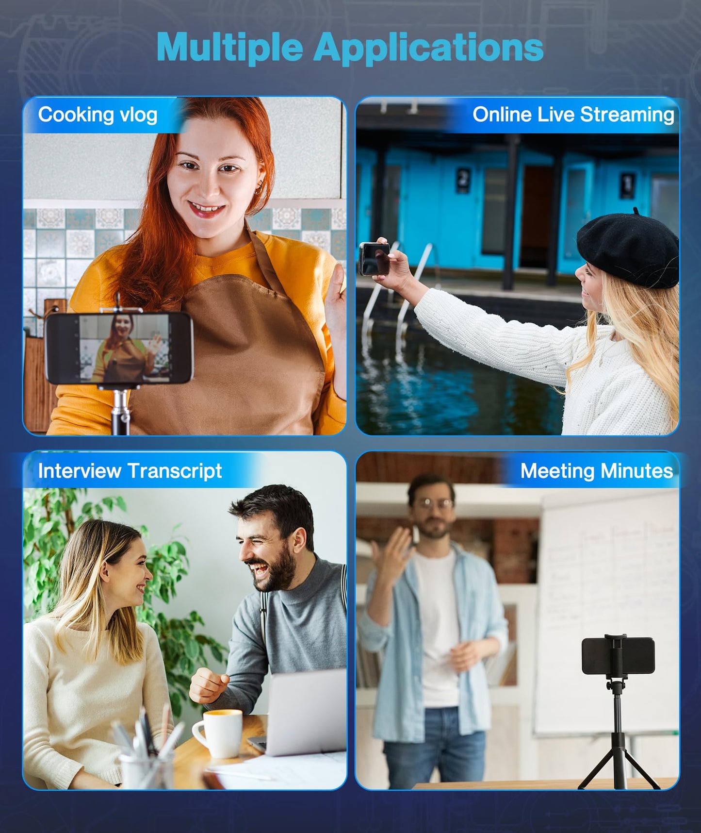 Gicorino Wireless Lavalier Microphone for Android/iPhone/Computer/Laptop, Wireless Mic for iPhone15 with Noise Reduction Chip, Mini Microphone for Recording Podcast YouTube, TikTok(2 Pack)