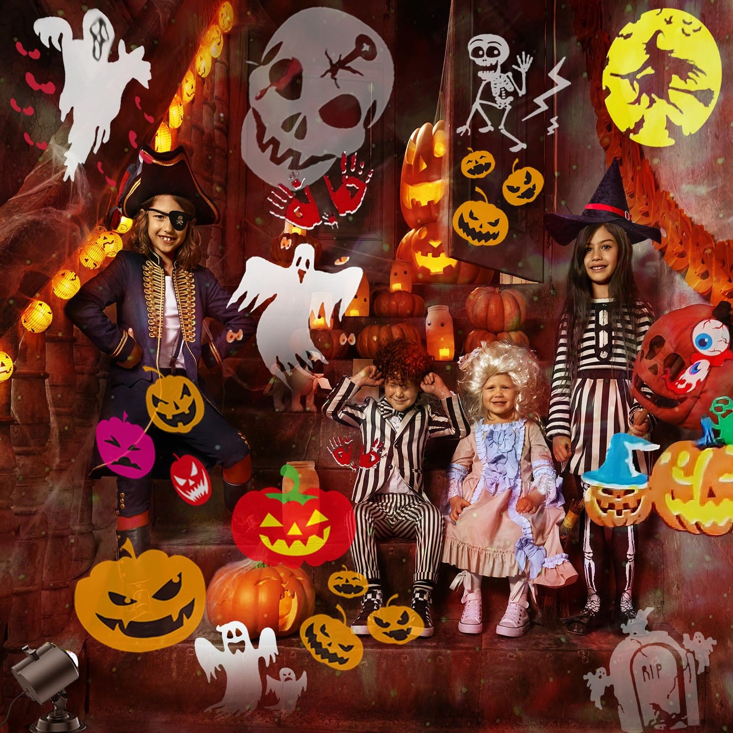 2025 Upgraded Brighter Halloween Decorations Projector Lights for Home, Display 8 Patterns at A Time (3D Ocean Wave & Patterns), 8 Themes Holiday Projector Halloween’ Day House Decoration Light Show