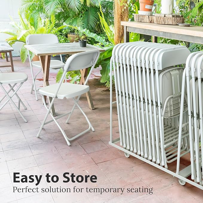 10 Pack Foldable Plastic Chair | Folding & Stackable | 350 lbs Capacity Steel Frame Seats for Indoor Outdoor | Commercial Use Events Wedding Party Bulk Picnic Kitchen Dining - White