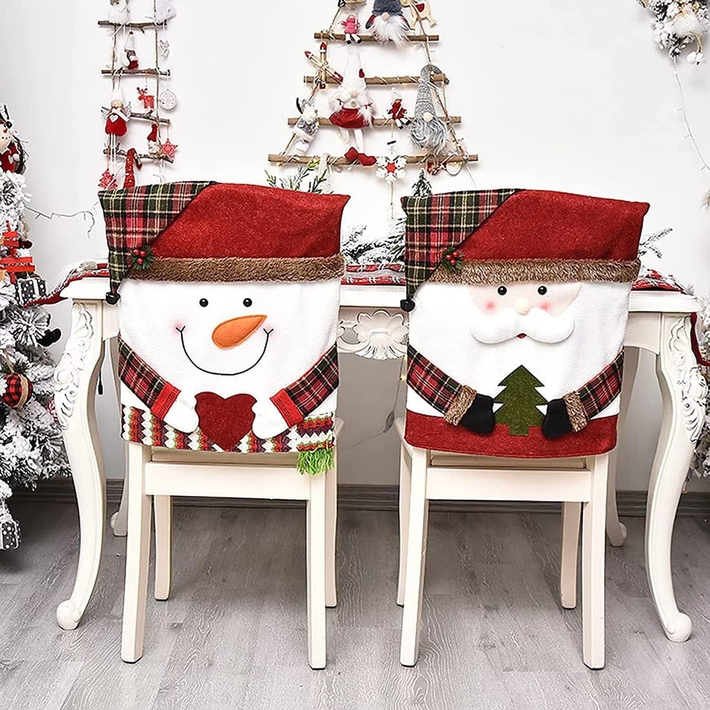 APXPF Christmas Chair Covers Set of 6 Christmas Chair Back Covers for Dining Room Cute Santa Chair Cover Party Chair Covers Christmas Decorations Red