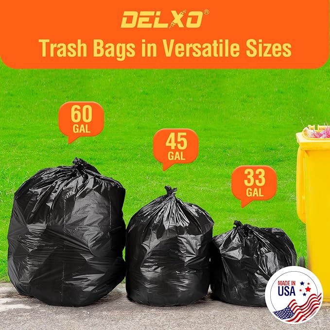 Delxo 30-33 Gallon Trash Bags, Durable & Puncture-Resistant Plastic Bolsas para