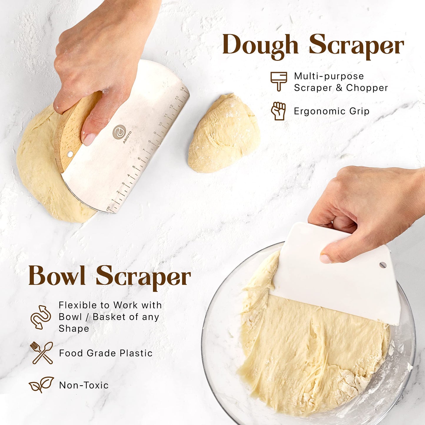 Banneton Bread Proofing Basket Set – Sourdough Bread Making Kit with Handcrafted 9″ Round & 10″ Oval Rattan Baskets and Professional Sourdough Tools