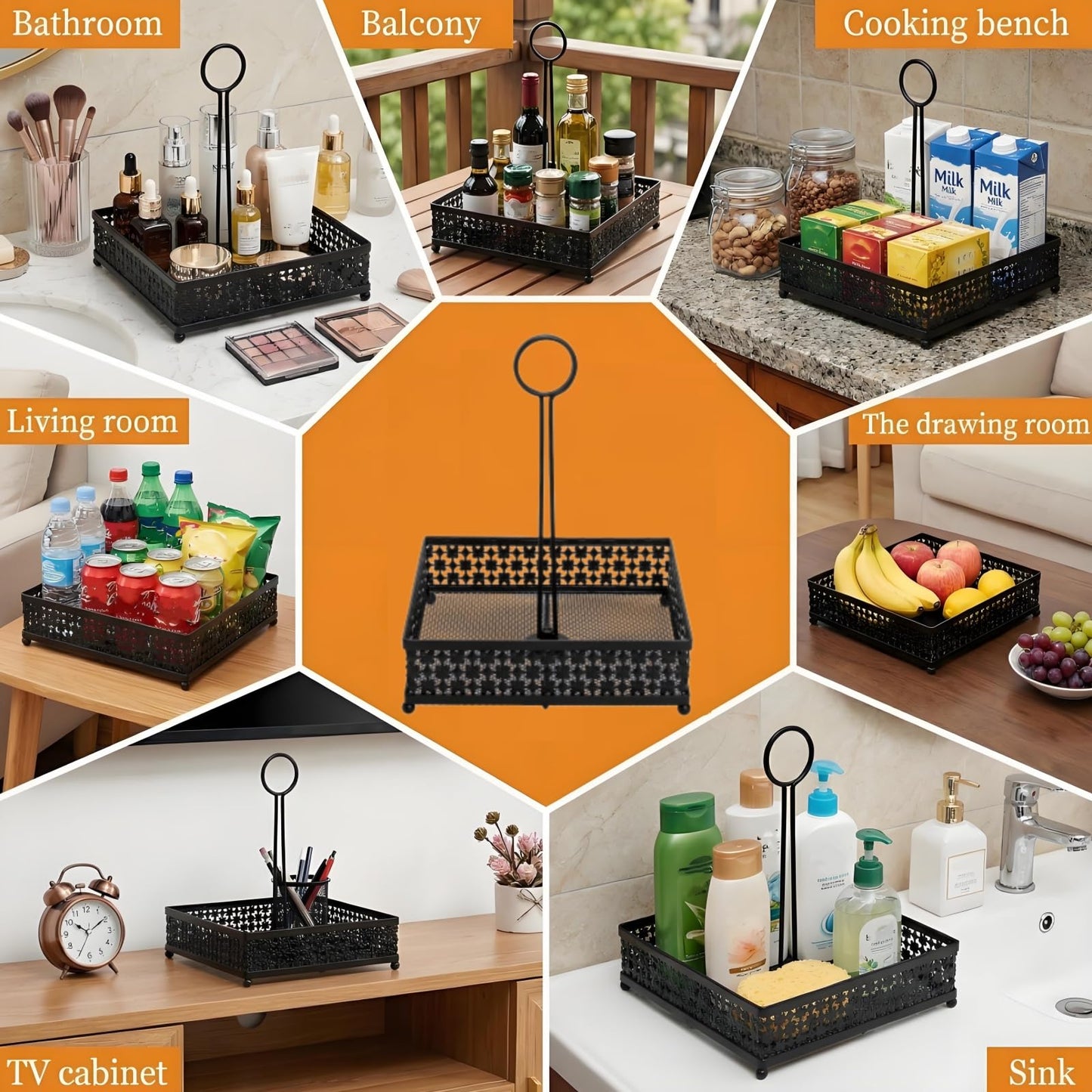 ZAVOOS 2 Pack Condiment Caddy, Metal Square Table Caddies Collection Spice Organizer with Number Card Holder for Kitchen Cabinet, Floral Decor Seasoning Sauce Holder for Outdoor Grill, Picnic, Party