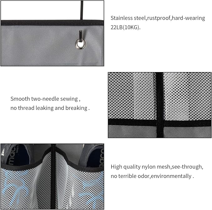 KEEPJOY Over The Door Shoe Organizer 2 Pack, Mesh Pockets Hanging Shoe Rack