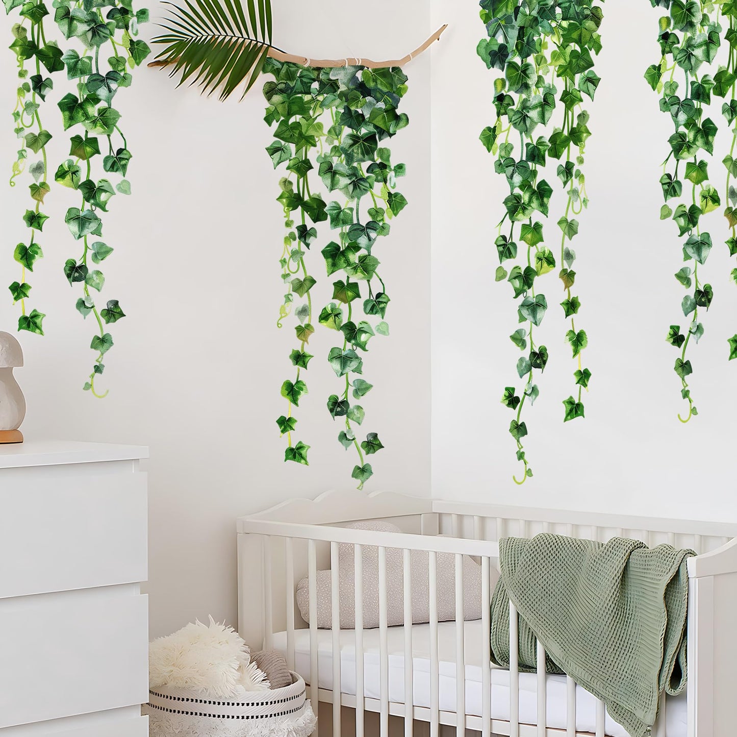 DTLIFEK Green Plants Leaves Wall Decals Hanging Vine Wall Stickers Fresh Green Leaf Wall Art Removable Nature Botanical Vine Branches Leaves Murals for Kids Bedroom TV Background Home Decor 91