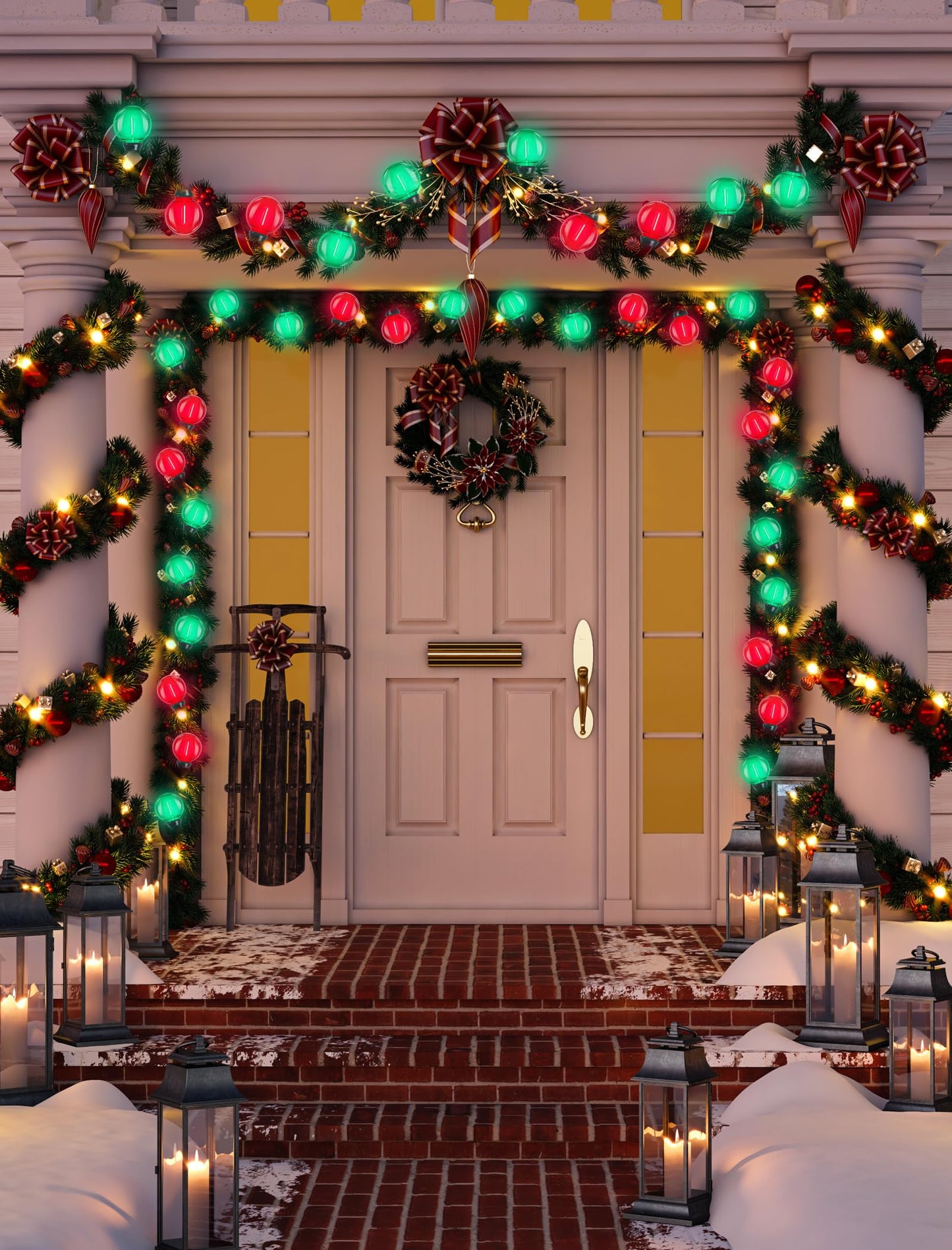Romasaty G40 LED Christmas String Lights, 50FT Christmas G40 String Lights with 27 Shatterproof LED Clear Red Green Bulbs, Xmas Outdoor Decoration Lights for Patio Backyard Roofline Garden Yard