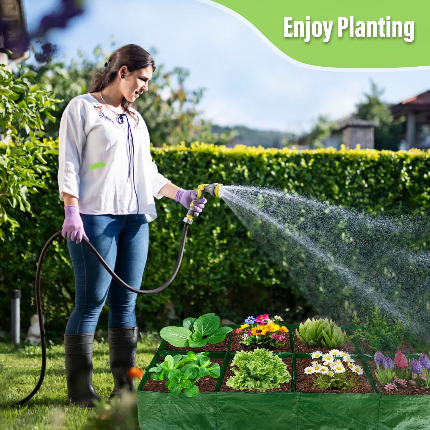 LifeisLuck Fabric Raised Garden Bed, 2 Pack 8 Grids and 4 Grids, 128 Gallon Rectangle Grow Bags with Drainage Holes, Breathable PE Planting Containers for Outdoor Vegetables Fruits Flowers