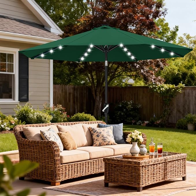 ABCCANOPY Durable Solar Led Patio Umbrellas with 32LED Lights 9FT (Forest Green)