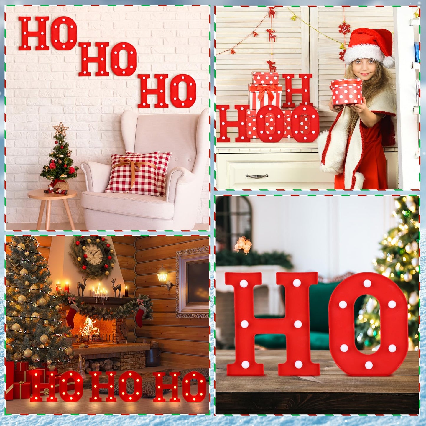 6 Pcs Lighted Christmas Ho Ho Centerpiece Decoration LED Letter Lights Sign Xmas Centerpiece Table Decor Christmas Tabletop for Bedroom Home Room Party Indoor Decor(Red,8.7 inch)