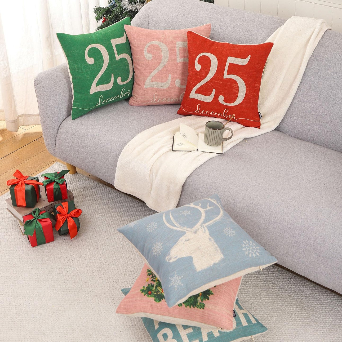 TRENDIN December 25 Christmas Pillow Cover 18x18, Winter Decorative Pillow Cover for Couch Bed Sofa Living Room, Holiday Throw Cushion Cover, Farmhouse Christmas Decorations Indoor Green PL1171TR