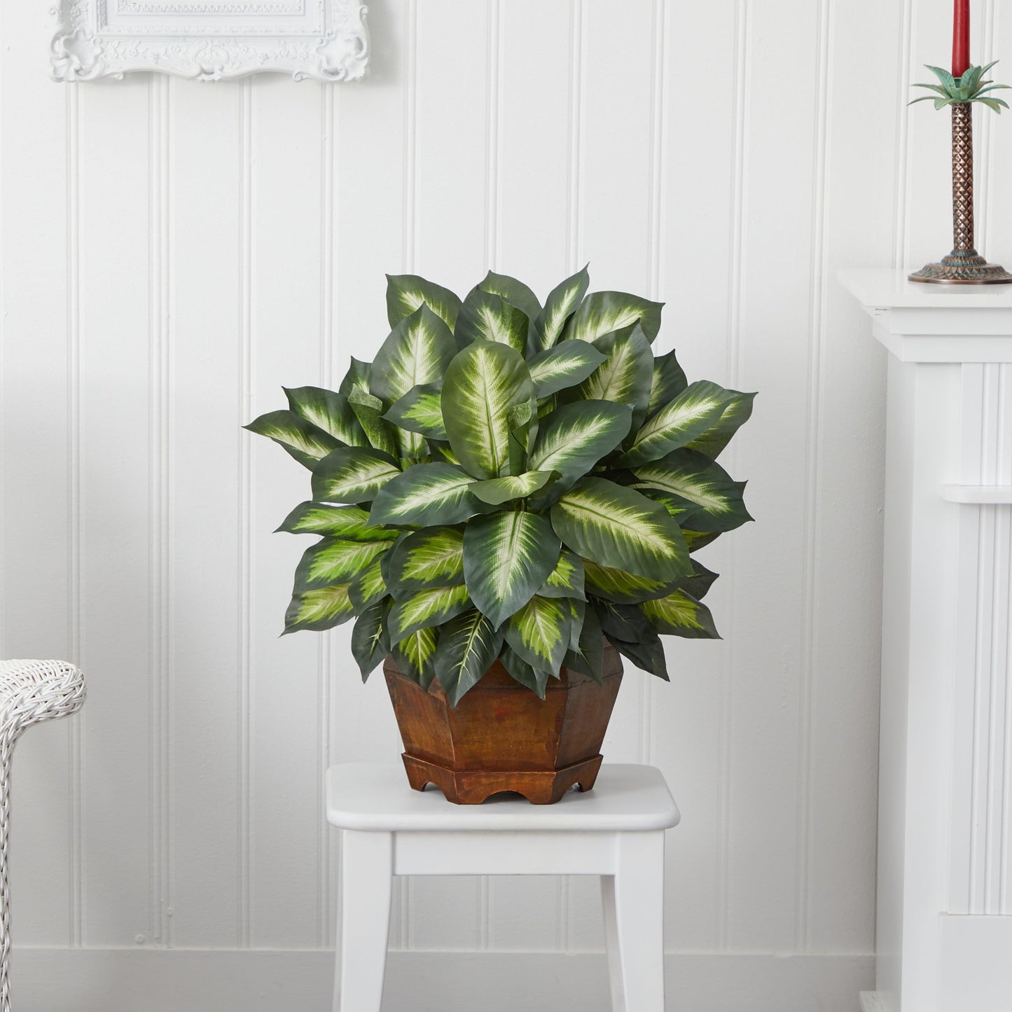 Nearly Natural 24in Dieffenbachia Artificial Plant, Faux Greenery with Decorative Planter for Indoor Home Office Decor, Low Maintenance