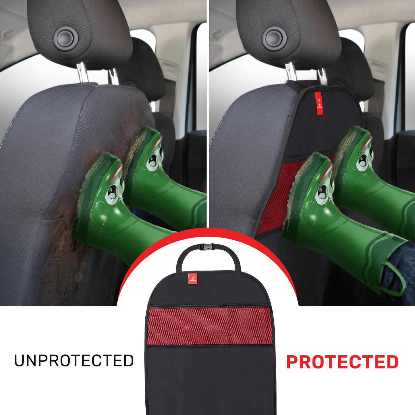 Royal Rascals Car Seat Kick Mats Back Seat Protector (2 Pack) Durable Waterproof Back Seat Organiser for Kids, Car Travel Accessories with Pockets & Storage, Road Trip Essentials, Easy to Install