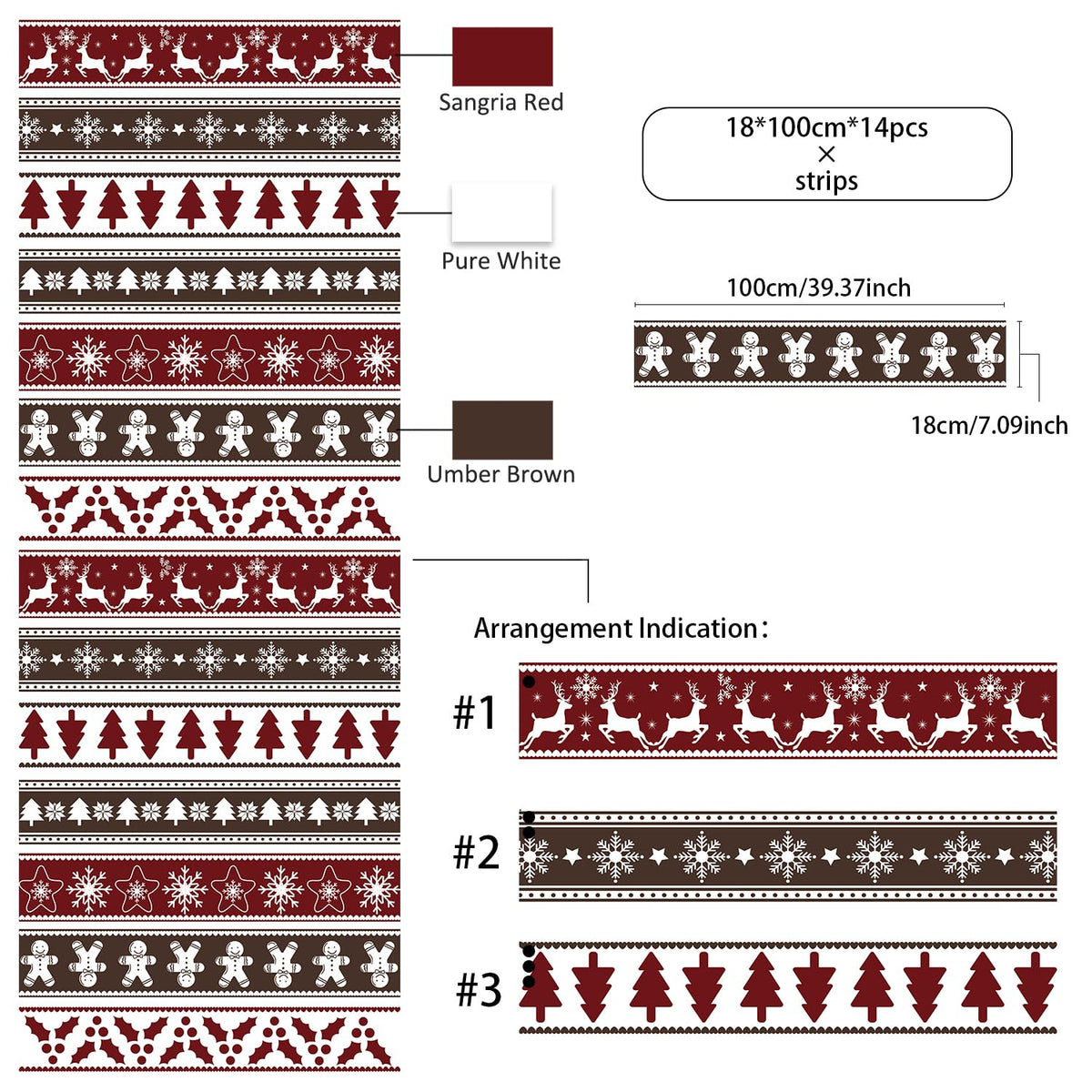 Funlife Christmas Peel and Stick Stair Risers Decals Staircase Christmas Decorations, 39.37"x7.09" Xams Pattern 14PCS