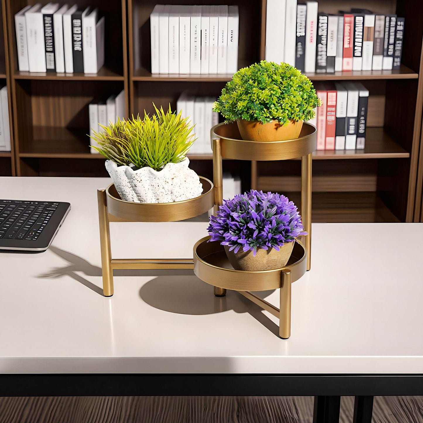 Plant Stand 3 Tier Indoor Metal Flower Shelf Corner Tabletop Holders for Garden Balcony Living Room Bedroom Patio Bronze