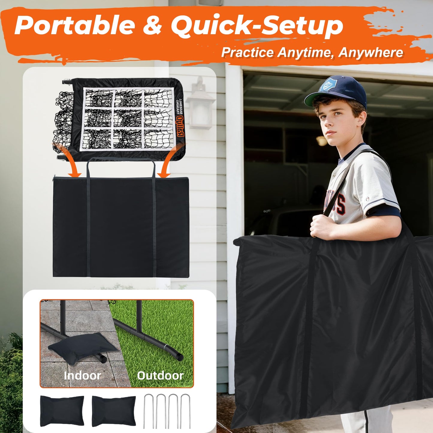 Pitching Net, 9 Hole Baseball & Softball Pitching Net with Strike Zone, Adjustable Pitching Target with 9 Pocket Design, Portable(Training Net)
