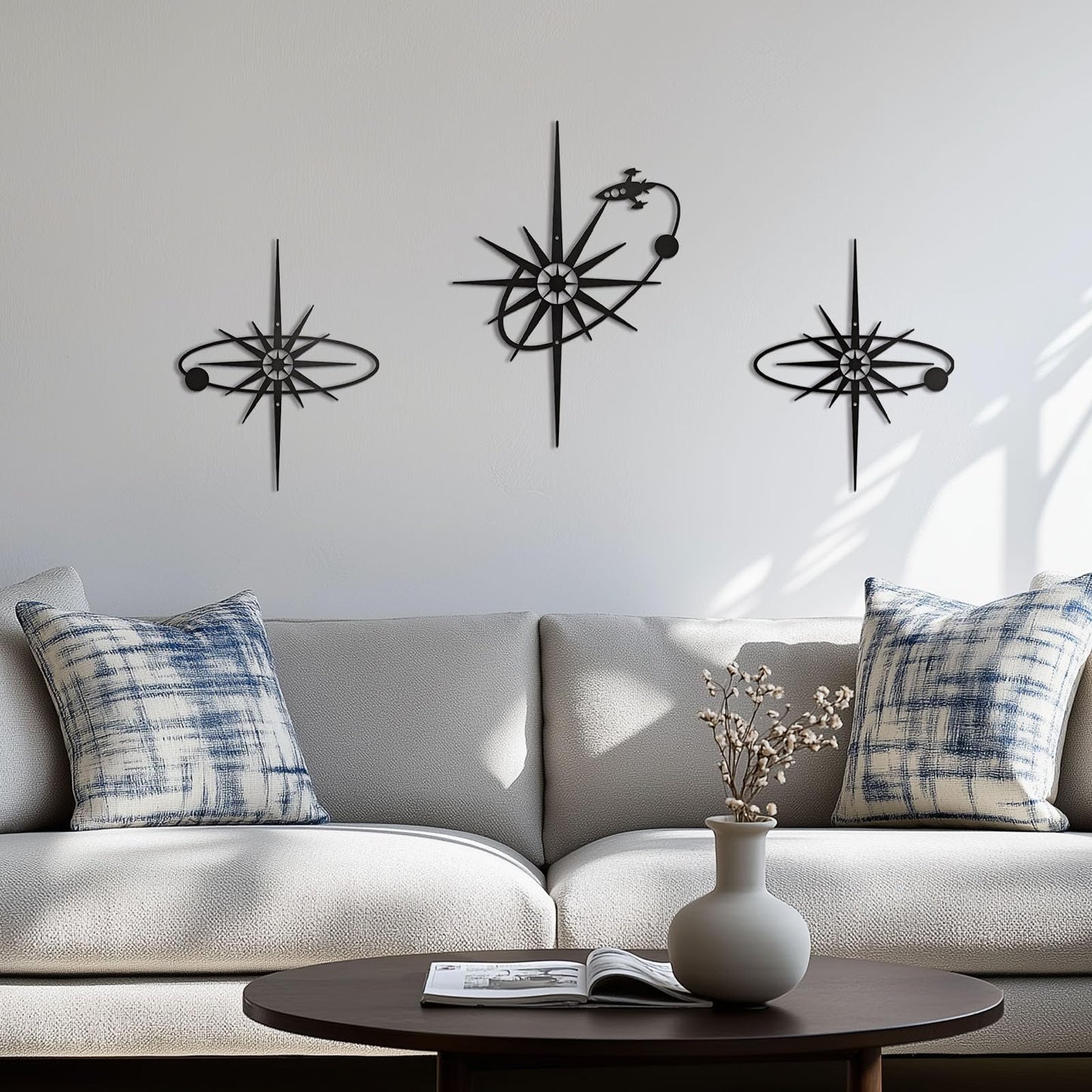 OYEFLY 3 Pieces Metal Wall Art Sun Moon Stars Sculpture (style 1)