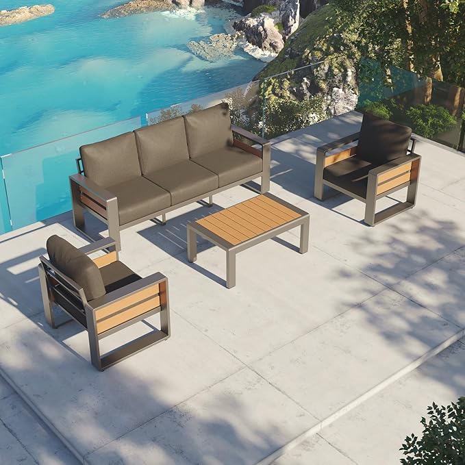 Aoxun Aluminum Patio Furniture Set, 5 Seats Sectional Metal Patio Furniture
