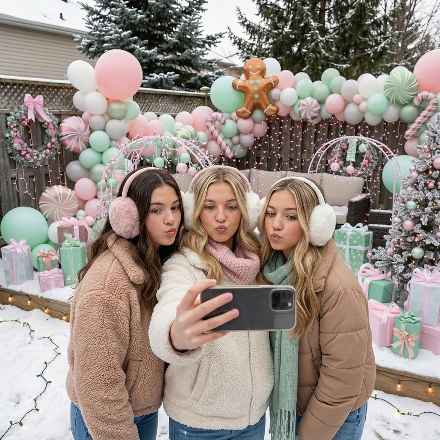 Christmas Balloon Garland Arch kit green pink balloon with Gingerbread Balloon Cane Candy Foil Balloons for friendsmas Party Decorations Xmas New Year cookie Birthday Party Supplies globos de navidad
