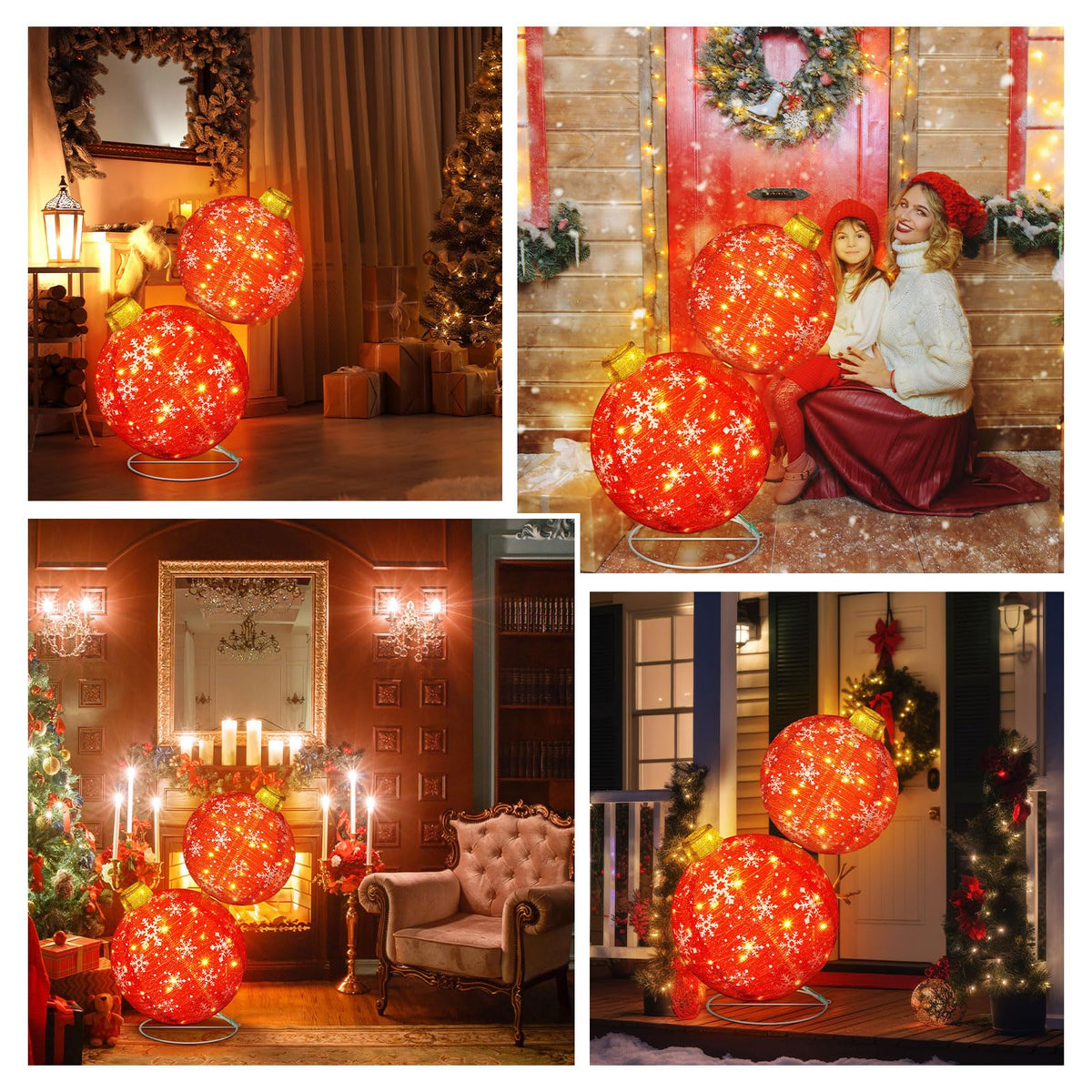 Rossesay 2.5 ft Lighted Pop up Outdoor Christmas Ornaments Stackable Giant 3D Pre Lit Christmas Balls Light up Collapsible Balls with 80 LED Lights for Holiday Yard Lawn Garden