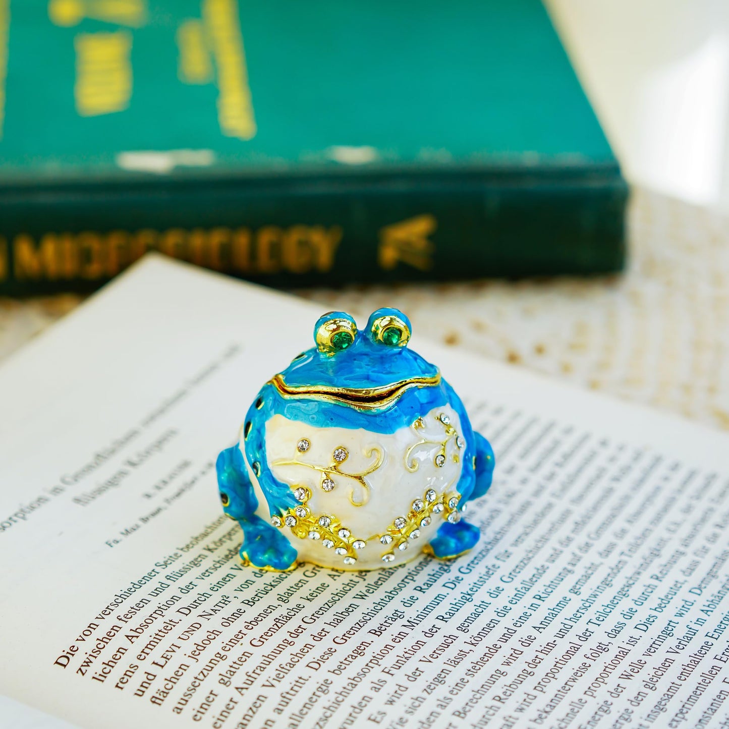 YU FENG Hinged Frog Trinket Jewelry Box Crystal Jeweled Small Cute Frog Animal Figurines Collectible