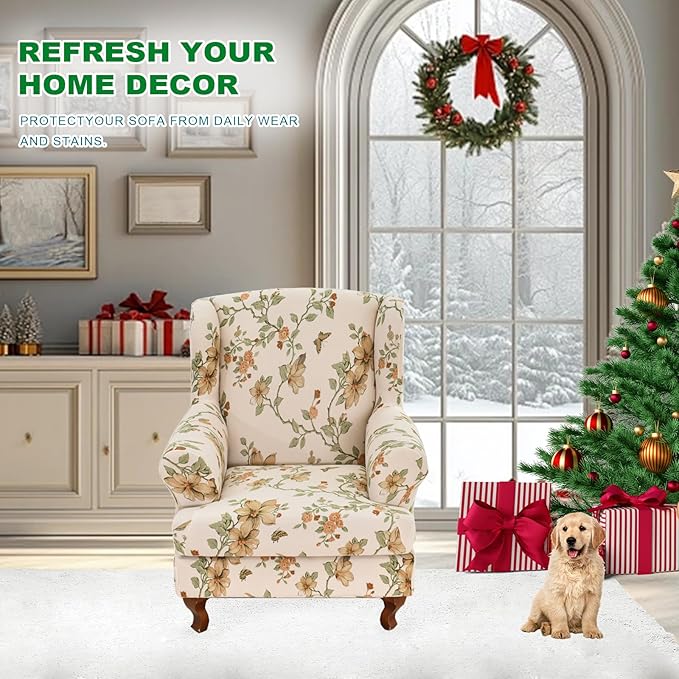 KRFOONN Wingback Chair Covers Slipcovers 2 Piece Stretch Wing Chair Covers