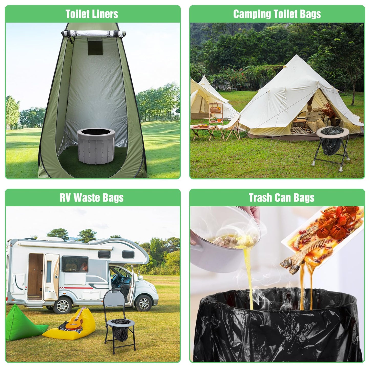 120 Portable Camping Toilet Bags, 8 Gallon Emergency Camp Potty Poop Bags for Adults, Thickened Trash Waste Bags for 5 Gallon Bucket Toilet Seat Camping Trash Can Outdoor