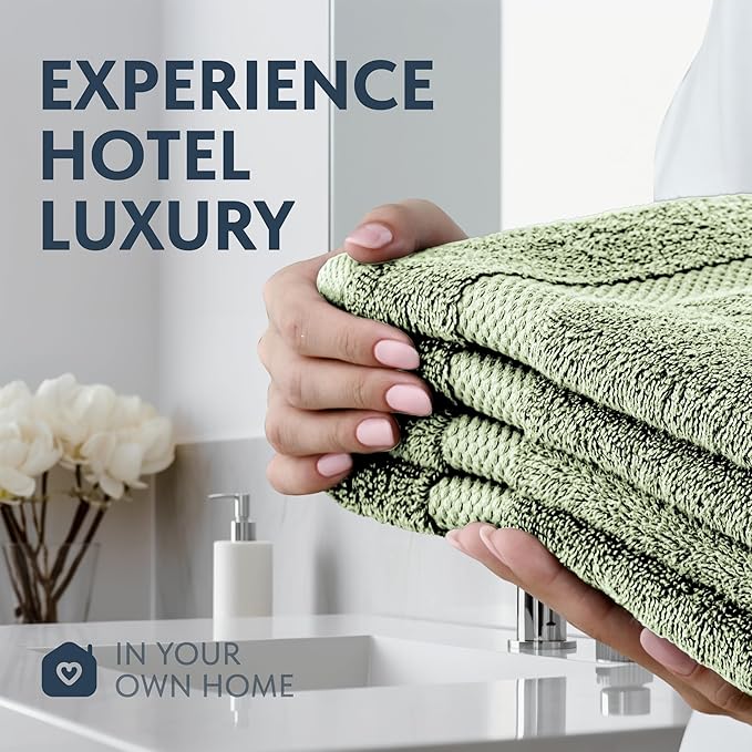 White Classic Luxury Light Green Hand Towels