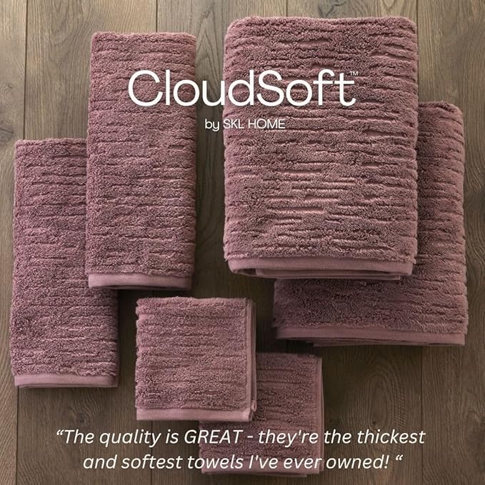 SKL Home CloudSoft 100% Cotton Luxury 6-Piece Towel Set, 600 GSM, Ultra Plush &