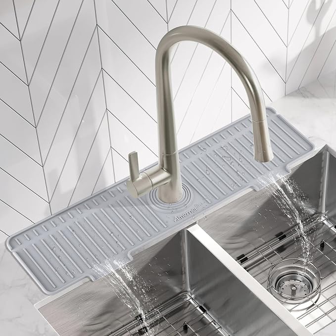 20 inch Kitchen Sink Splash Guard, 10° Large Slope & Adaptable Hole Faucet Mat