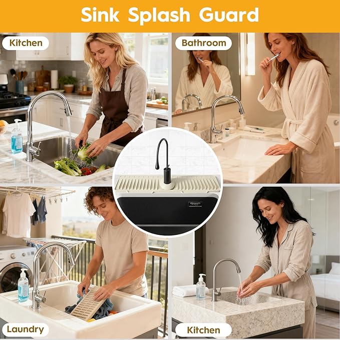 24" Silicone Faucet Mat for Kitchen Sink Released in 2025/12TH, 8° Slope Fast