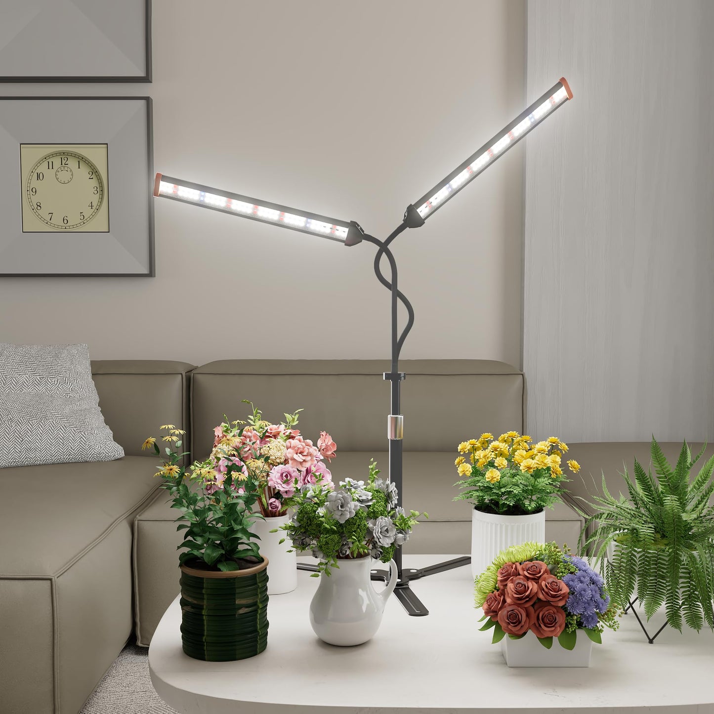 GooingTop Grow Light for Indoor Plants,5000K Full Spectrum Growing Plant Lamp with White Red Blue LED for Pots Succulents Seed Starting,Height Adjustable 10-32'' with Optional Dimming & Timer