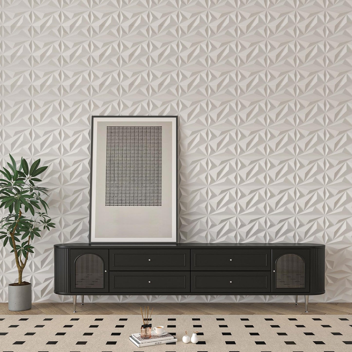 Art3dwallpanels 33 Pack 3D Wall Panel Diamond for Interior Wall Décor, PVC Flower Textured Wall Panels for Living Room Lobby Bedroom Hotel Office, White, 12''x12'' Cover 32.Sq.Ft.