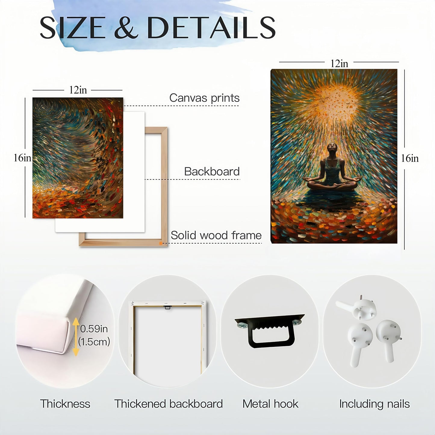 Framed Abstract Yoga&Meditation Wall Art Set of 3Piece Canvas Poster Prints Painting, Vibrant Colorful Energy Flow, Tranquil Woman in Meditation for Home, Yoga Meditation Room,Office,Bedroom,12X16in
