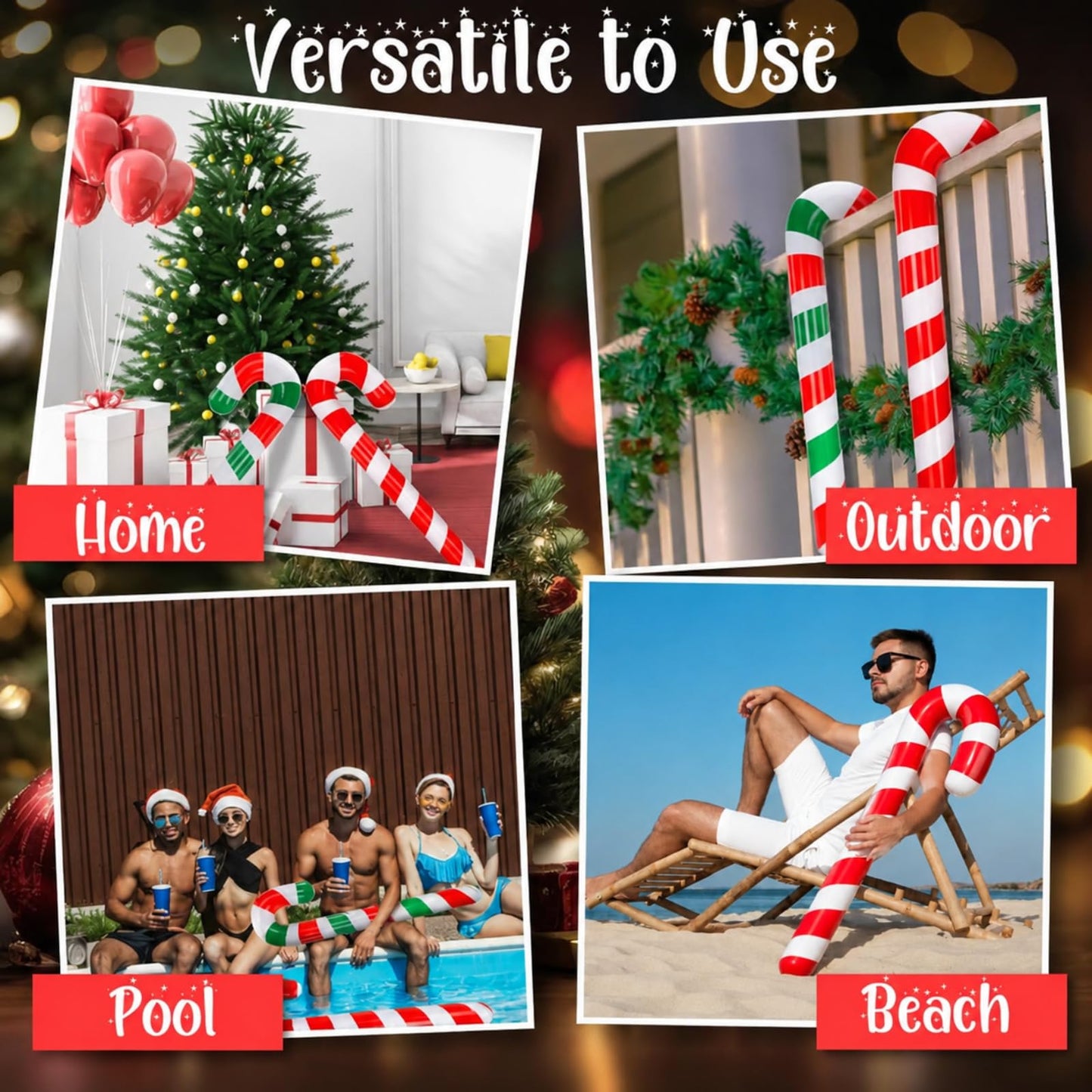 Rotatingpals 2 Pcs 54 Inch Christmas in July Inflatable Pool Noodle Floats Blow up Candy Cane Noodle Jumbo Candy Cane Swim Noodles for Xmas Holiday Yard Lawn Patio Garden Indoor Outdoor Decor Gifts