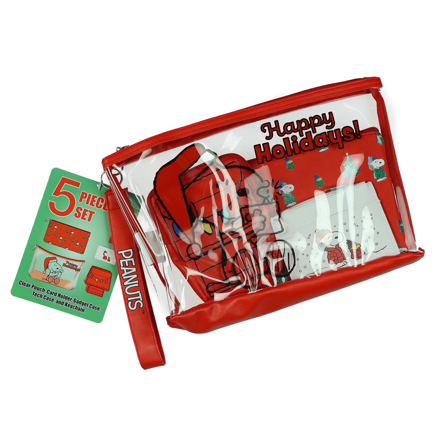 Peanuts Snoopy Happy Holidays Christmas 5-Piece Clutch Bag set