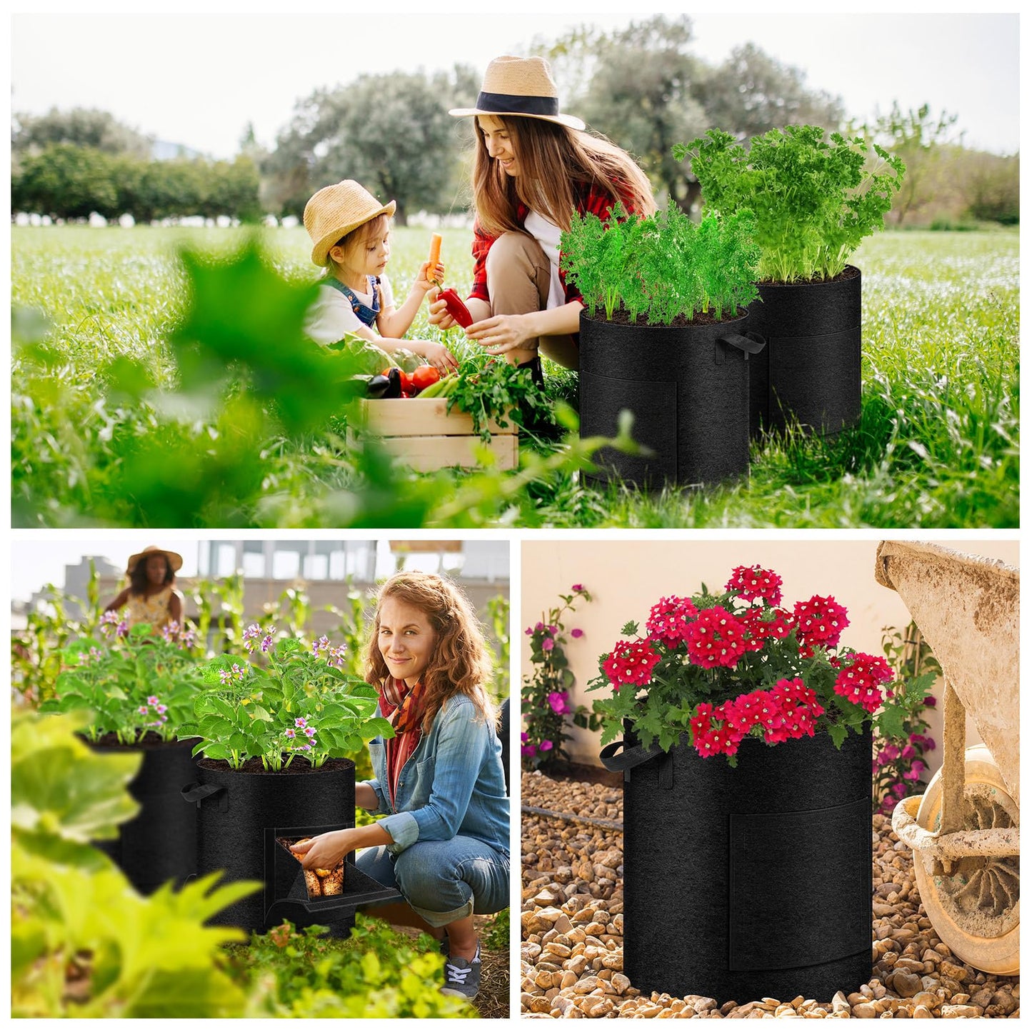 UJG 2 Pack 15 Gallon Potato Grow Bags with Pull-Down Harvest Window, Potato Bags for Growing Potatoes Heavy Duty Thickened Nonwoven Fabric Gardening Vegetable Growing Bags with Visible Window