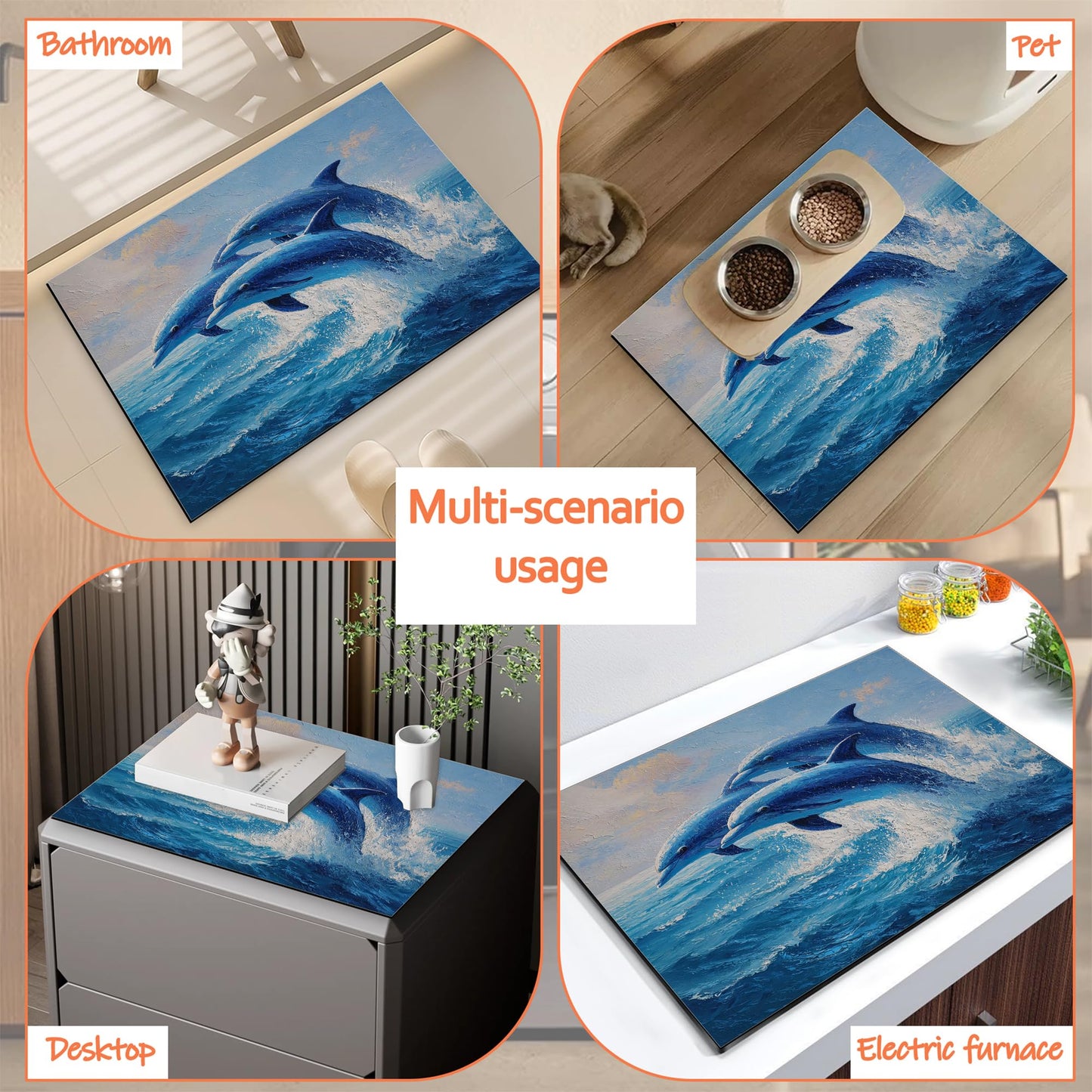 Blue Jumping Dolphins Washer and Dryer Covers for the Top,Washing Machine Dust Cover Pad Anti-slip Absorbent Protector Mat for Washer Dryer Home Decor,23.6"x19.7"