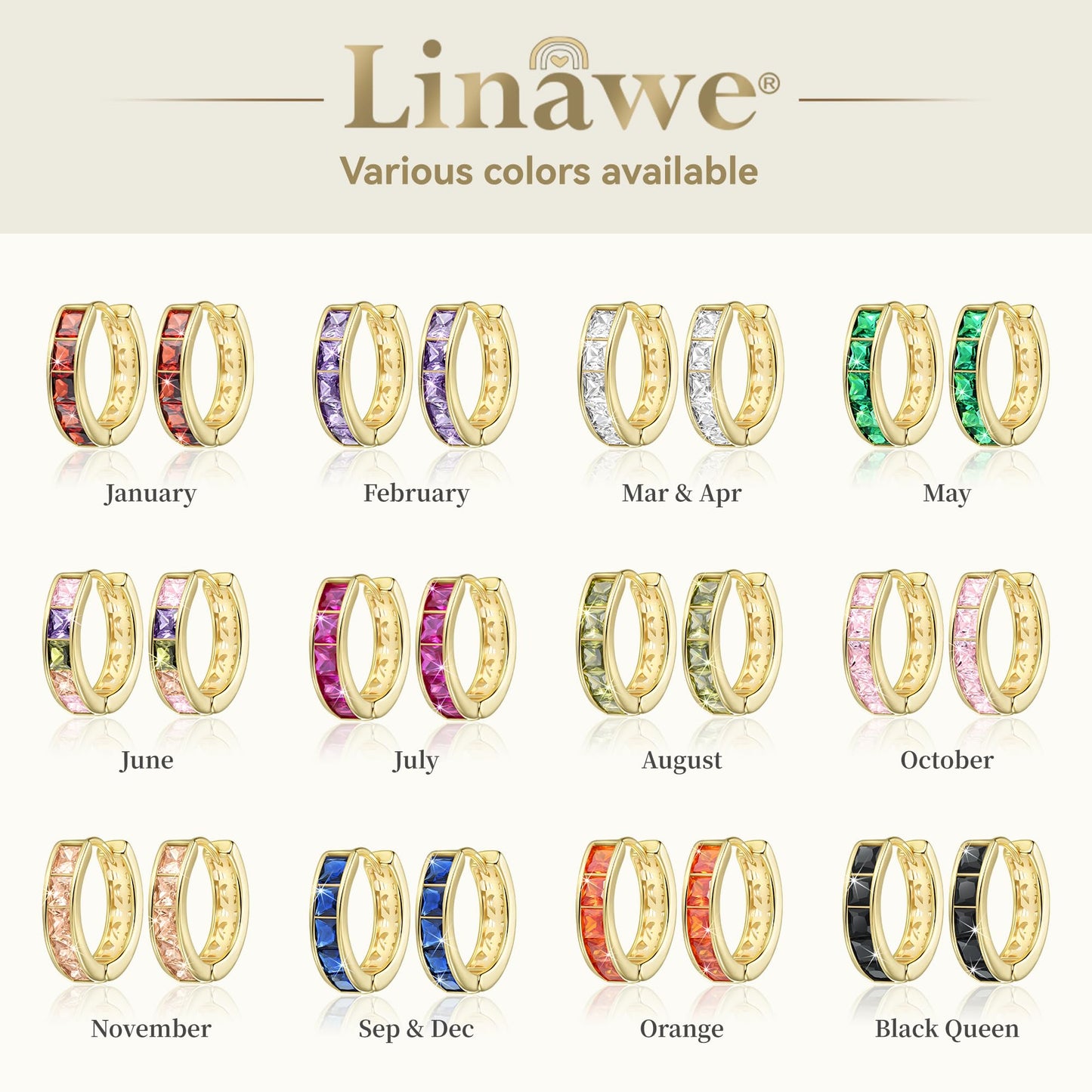 Linawe Peridot Green Hoop Earrings for Women, Gold Stud Huggie Earrings, Cubic Zirconia Imitation Diamond Rhinestone Crystal Hoops, Cartilage Tragus Dainty Cute Piercing Jewelry