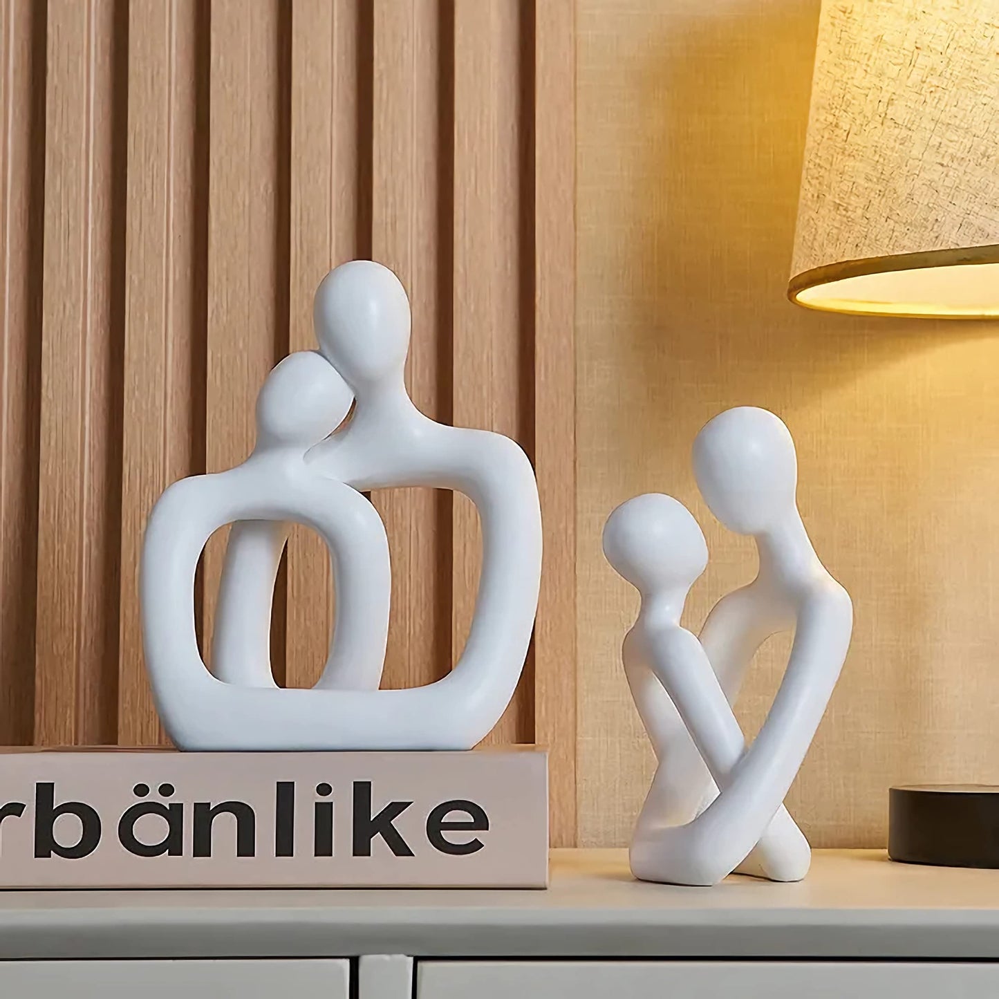 BANOMII Abstract Couple Statue, Minimalist Couples Bedroom Decor, White Hugging Lovers Sculptures Modern Home Office Decor Accents, TV Stand Decorations for Living Room Aesthetic, Desktop Figurine