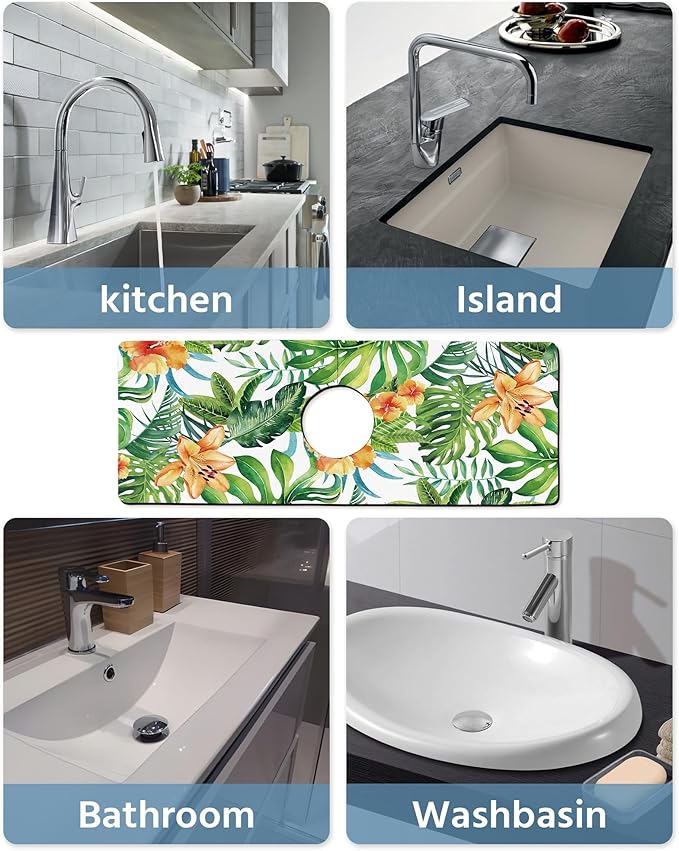 Patterned Sink Faucet Mat Kitchen Splash Guard Super Absorbent Drying Mat