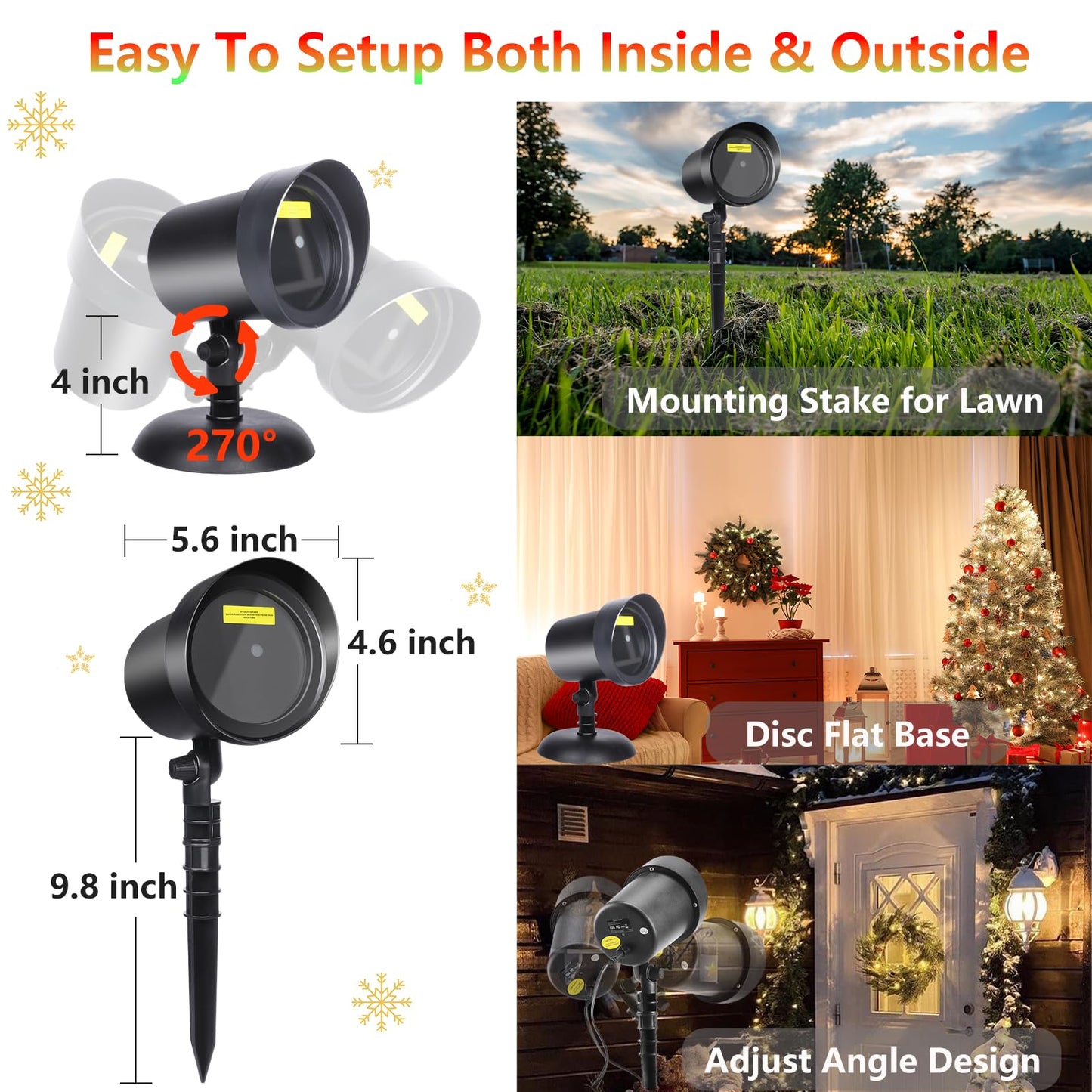 YFAIN Christmas Laser Outdoor, Christmas Projector Light Outdoor Waterproof, Landscape Spotlight Red & Green Xmas Stars Show for Christmas, Holiday Decor for House, Party, Garden
