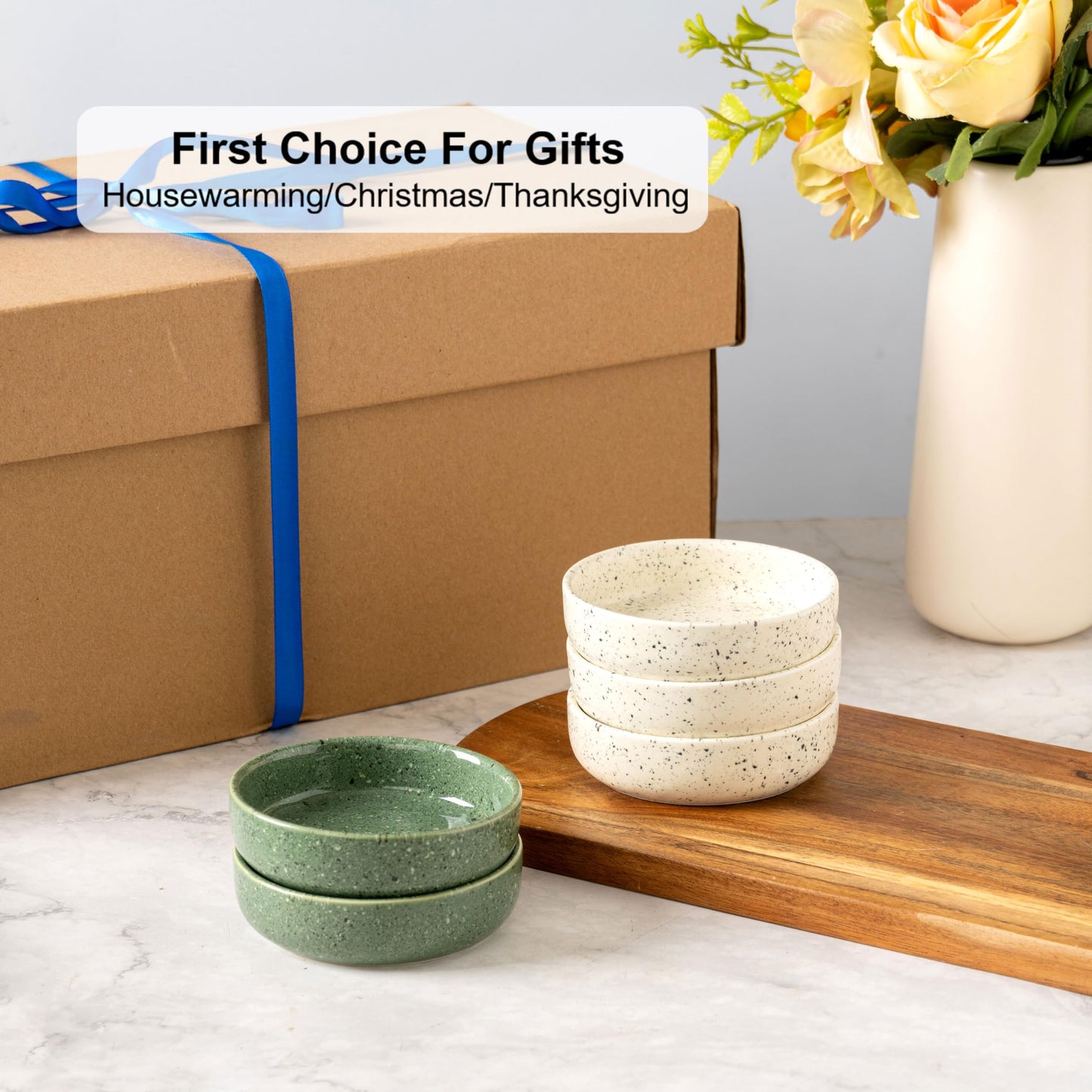 SHIDACHENG Dipping Bowls Set of 4, 2462°F High-Fired Ceramic Small Bowls for Dips, Olive Oil & Sauce, Elevates Table Setting, Idea for BBQ, Afternoon Tea, Entertaining, Housewarming & Holiday Gifts