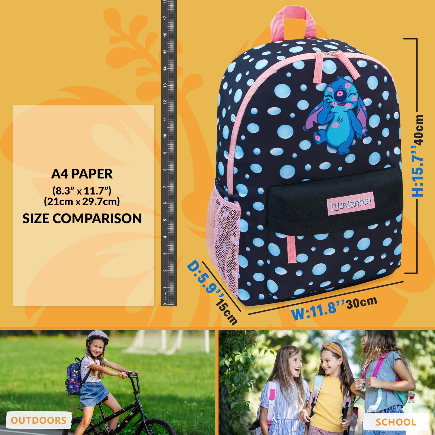 Disney Stitch Backpack for Girls Teens Rucksack School Bag for Primary Secondary Sports Travel PE Kit Daypack School Supplies Stitch Gifts for Girls (Black)
