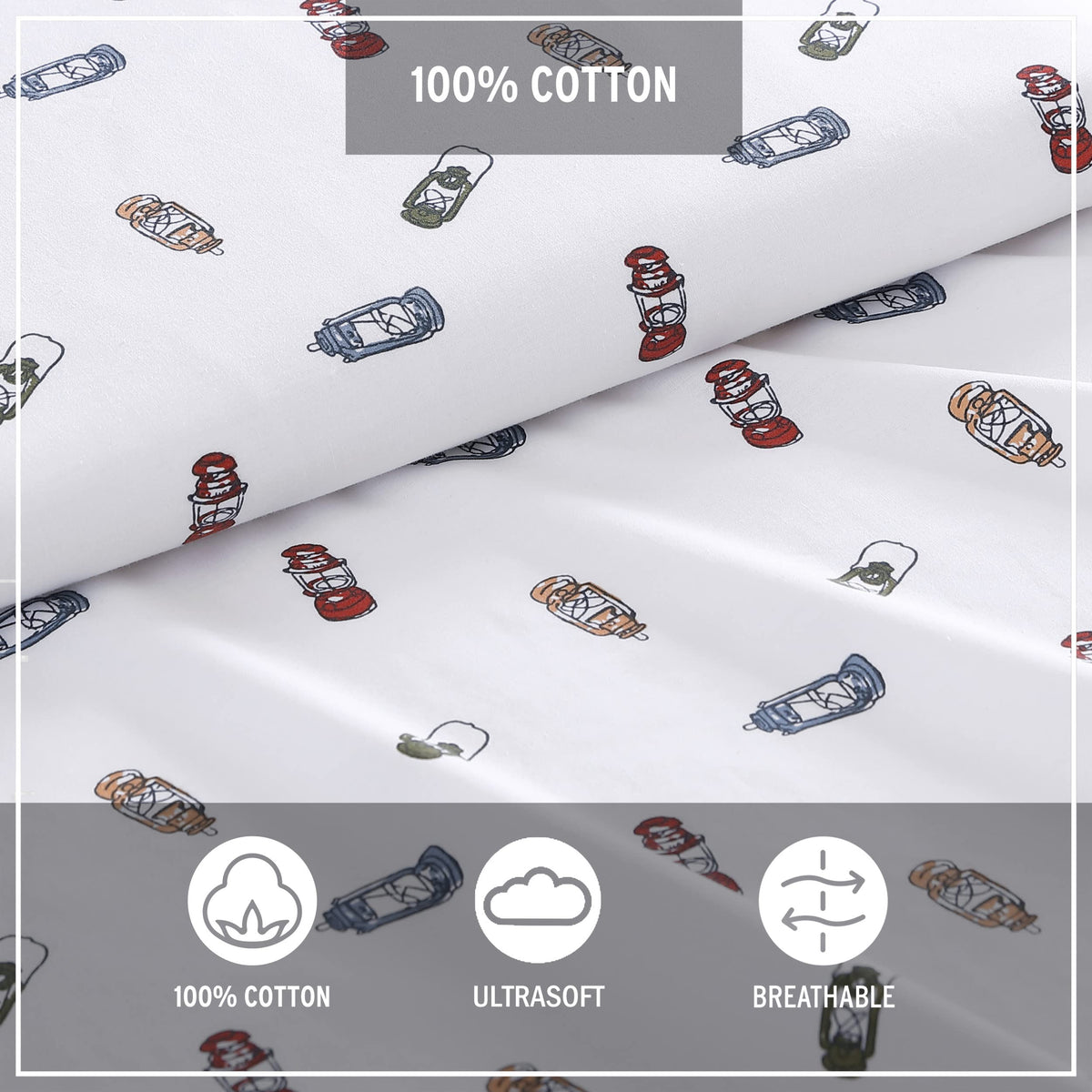 Eddie Bauer- Twin Sheet Set, Cotton Percale Bed Sheets, Crisp & Cool, Dorm Room Essentials (Explore Lantern White, Twin)